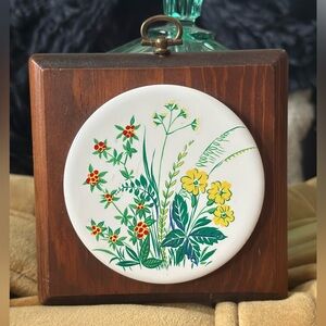 Vintage floral tile on wood plaque   I have 5 total in my closet 4.5”